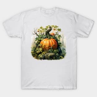 Whimsical Pumpkin Miniature Forest Watercolor Illustration of Autumn T-Shirt